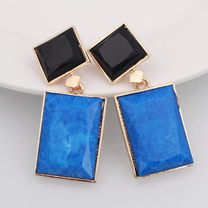 2020 New Design Blue Black Gold Color Square Drop Earrings