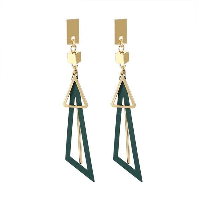 Drop Earrings For Women 2020 Geometric Triangle Long Earrings Pink Green Black Gold Earrings