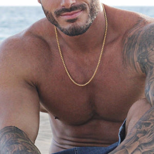 3mm Men's Stainless Steel Thick Golden Link Chain Necklace for Men
