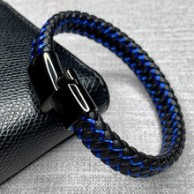 Load image into Gallery viewer, Fashion Braided Black Blue Leather Bracelet Men Stainless Steel Magnetic Clasp Charm Bangles
