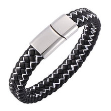 Load image into Gallery viewer, Fashion Braided Black Blue Leather Bracelet Men Stainless Steel Magnetic Clasp Charm Bangles
