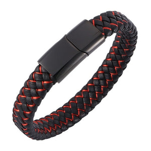 Fashion Braided Black Blue Leather Bracelet Men Stainless Steel Magnetic Clasp Charm Bangles