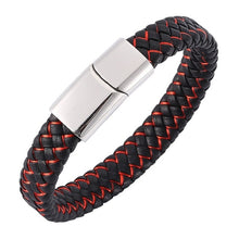 Load image into Gallery viewer, Fashion Braided Black Blue Leather Bracelet Men Stainless Steel Magnetic Clasp Charm Bangles
