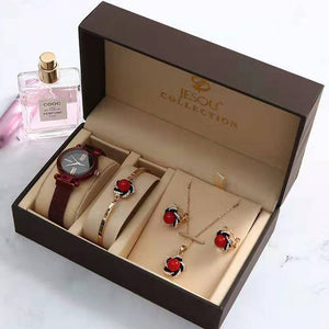 4pcs/set ladies gift set beautifully packaged watches+bracelet set Earrings necklaces bracelets creative combination set