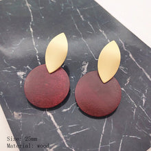 Load image into Gallery viewer, 2020 women fashion earrings irregular gold wavy earrings round wooden earrings earrings
