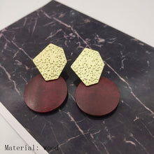 Load image into Gallery viewer, 2020 women fashion earrings irregular gold wavy earrings round wooden earrings earrings
