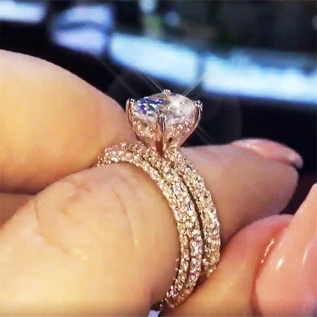 Crystal Stone Finger Rings For Women With Micro Paved Romantic Rose Gold