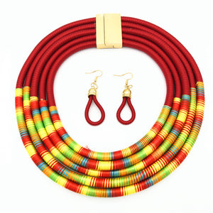 African Multilayer Choker Necklaces Earrings Jewelry Sets