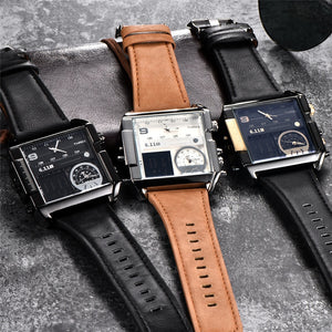 Men Watches Big Size Square Dial Leather Sport Men's Wristwatches Luxury