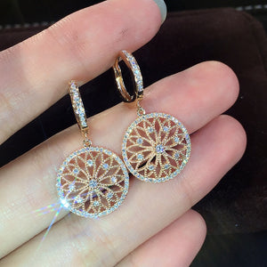 Gold Real Diamond Earring Round Hollow Wedding pure Gemstone