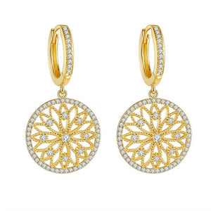 Gold Real Diamond Earring Round Hollow Wedding pure Gemstone