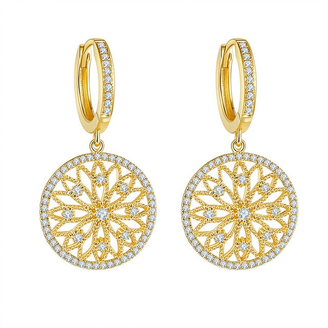 Gold Real Diamond Earring Round Hollow Wedding pure Gemstone