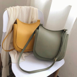 Women Fashion Wide Solid Color Shoulder Handbags Female Simple PU Leather