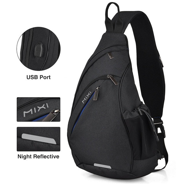 Men One Shoulder Backpack USB Boys Cycling Sports Travel Versatile Fashion