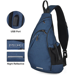 Men One Shoulder Backpack USB Boys Cycling Sports Travel Versatile Fashion