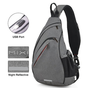 Men One Shoulder Backpack USB Boys Cycling Sports Travel Versatile Fashion