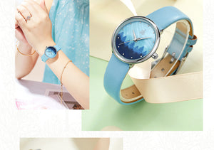 Watch Rosegold Small watch Grey Leather Strap Mountain Forest