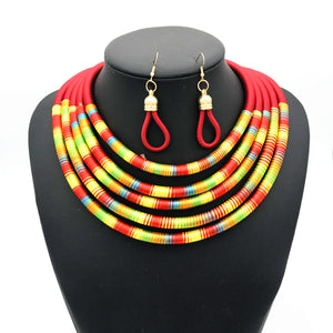 African Multilayer Choker Necklaces Earrings Jewelry Sets