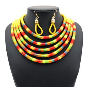 African Multilayer Choker Necklaces Earrings Jewelry Sets