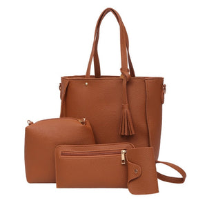 Hot 4Pcs/Set Fashion Women Messenger Bags Zipped Tassels Leather