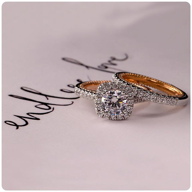 Wedding Bridal 2PCS/Sets Rings for Women Rose Gold Color