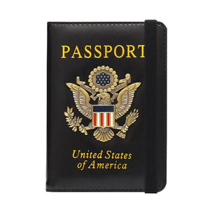 USA America RFID Passport Covers Holder Women Men Business PU Leather ID Bank Card Storage