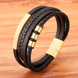 2020 New Style Hand-woven Multi-layer Combination Accessory Stainless Steel Men's Leather Bracelet Classic