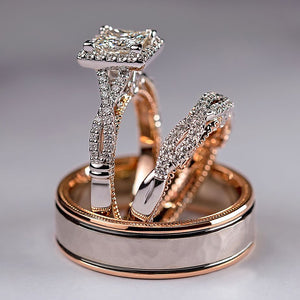 Cut Cubic Zircon Bridal Marriage Rings 3Pc/Set Elegant Accessories