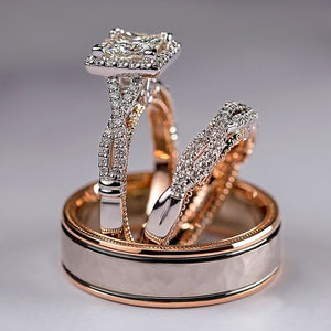 Cut Cubic Zircon Bridal Marriage Rings 3Pc/Set Elegant Accessories