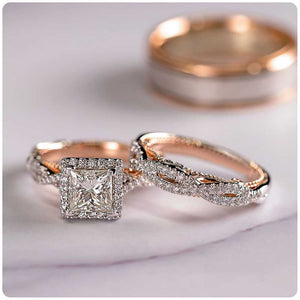 Cut Cubic Zircon Bridal Marriage Rings 3Pc/Set Elegant Accessories