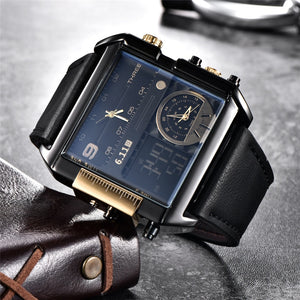 Men Watches Big Size Square Dial Leather Sport Men's Wristwatches Luxury